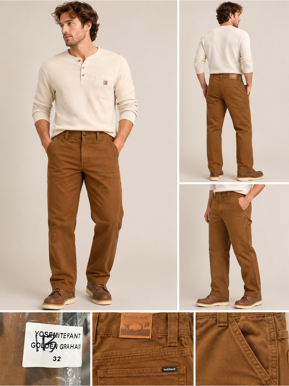 Toddland Brown Canvas Workwear Pants Size 30 32 Carpenter Utility Pants